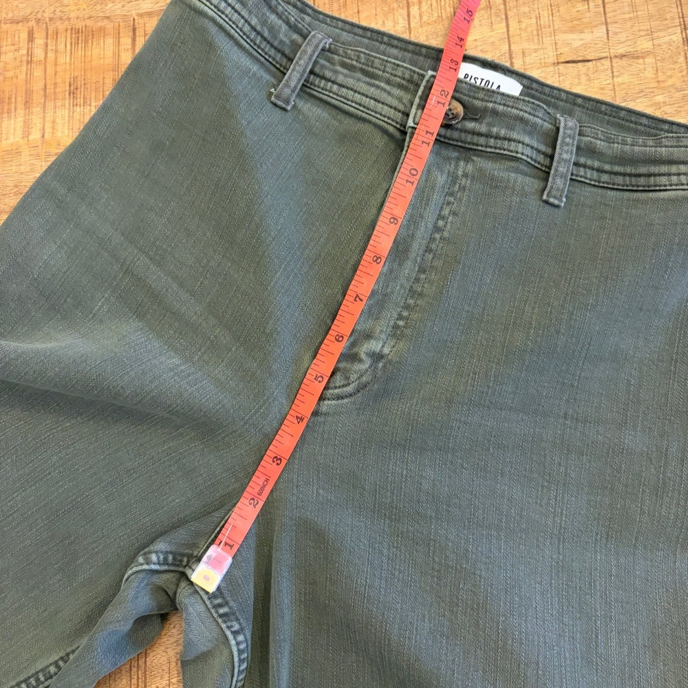 Pistola Penny Wide Leg Crop Jeans 30 Olive Green High Rise Raw Hem Utility Pants - Picture 11 of 12
